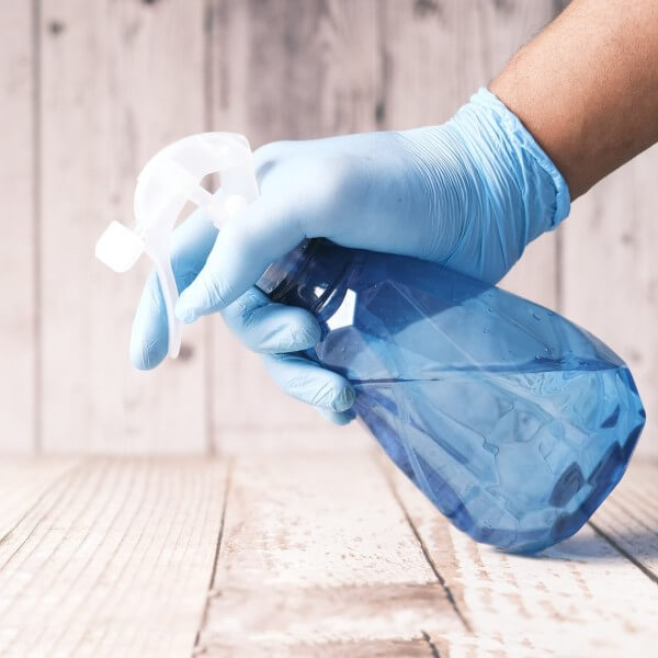 Spray bottle with sanitizing detergent